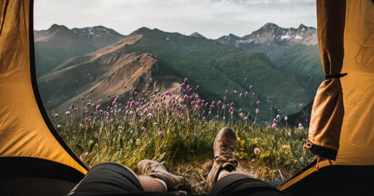 Mountain view from a tent
