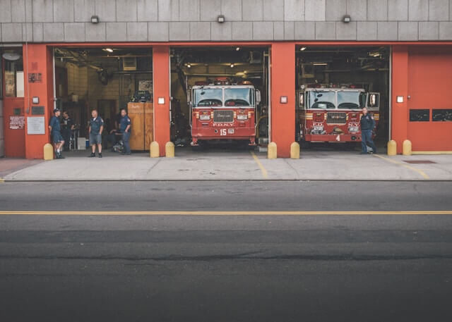 Local Fire Department Fire trucks parked at the fire station