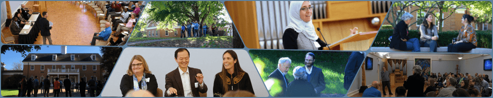 Diverse group of people in various academic settings: lecture hall, outdoor campus, and informal conversations,