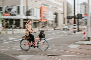 A woman biking